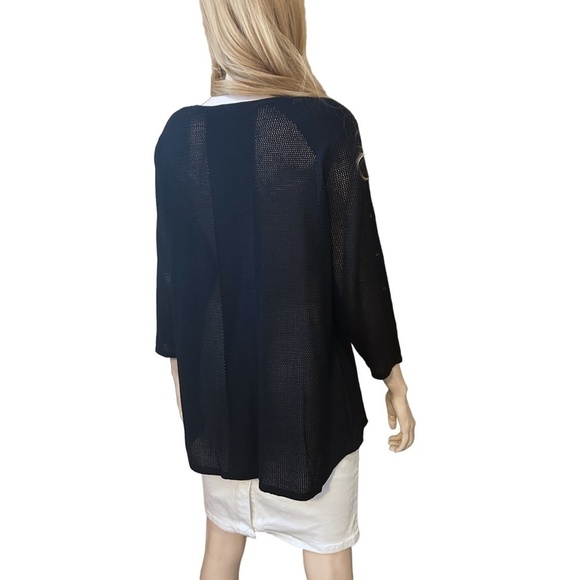 TRIBAL Sweater Tunic Pullover Top Silver Grommets ΒΎ Sleeve Hi Low Chiffon Panels - Picture 5 of 15